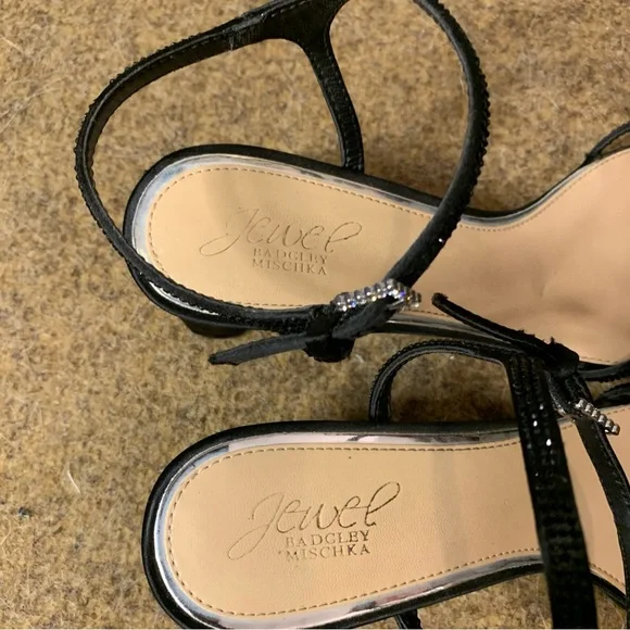 Jewel Badgley Mischka Omari Il Buckle-Detail Satin Block Heels Size 9 - Picture 10 of 13